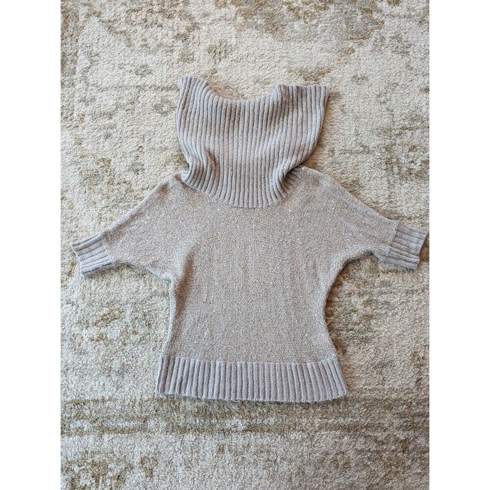 Elle Gold Sequin Cowl Neck Off Shoulder Sweater Women's Small Oversized - Picture 4 of 10
